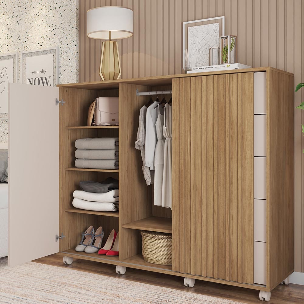 Cômoda Sapateira Com Rodízios Medusa C01 Buriti/Off White - Mpozenato