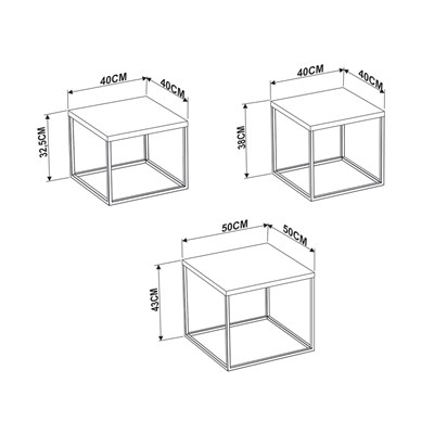 Conjunto 3 Mesas Cube  Branco Base Preta - Artesano