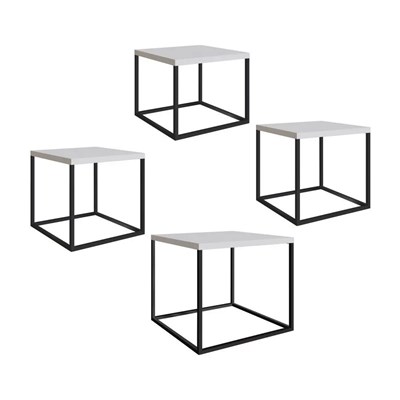 Conjunto 4 Mesas Cube  Branco Base Preta - Artesano