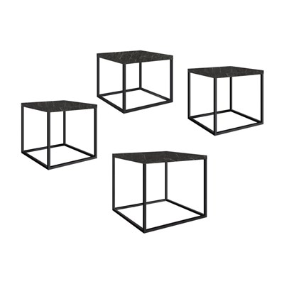 Conjunto 4 Mesas Cube  Marquina Base Preta - Artesano