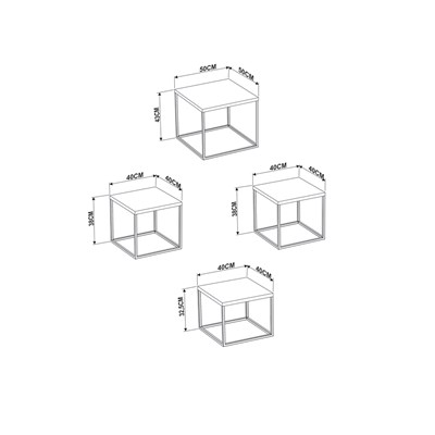 Conjunto 4 Mesas Cube  Preto Base Cobre - Artesano