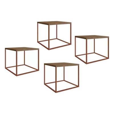 Conjunto 4 Mesas Cube  Vermont Base Cobre - Artesano