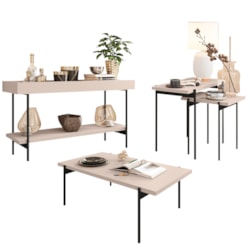 Conjunto Aparador Mesa de Centro e Mesas Laterais Estilo Industrial Me