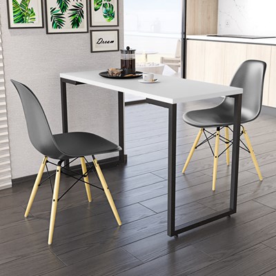 Conjunto Mesa de Cozinha Prattica Industrial 120cm e 2 Cadeiras Eames F02 Branco/Preto - Mpozenato