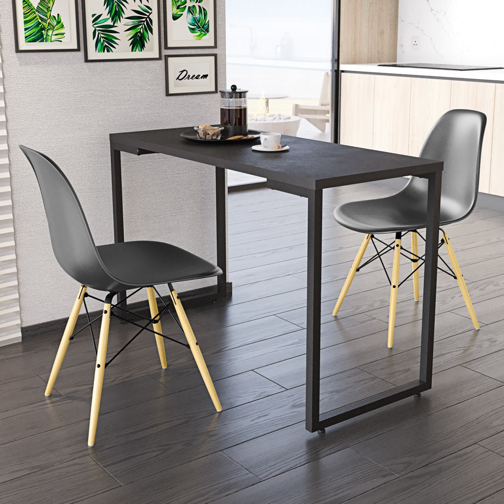 Conjunto Mesa de Cozinha Prattica Industrial 120cm e 2 Cadeiras Eames F02  Preto - Mpozenato