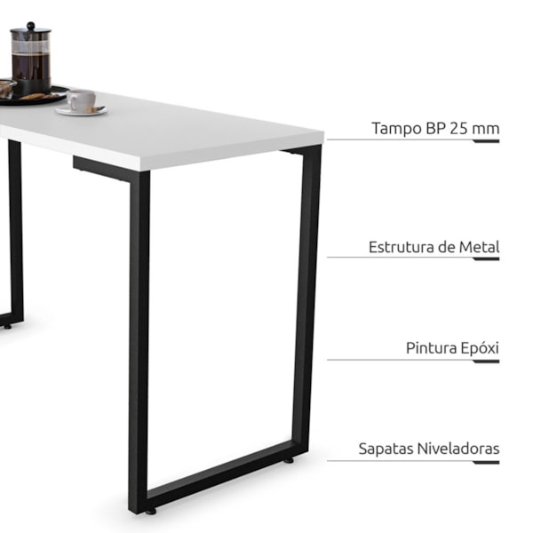 Conjunto Mesa de Cozinha Prattica Industrial 120cm e 2 Cadeiras Eames F02  Preto - Mpozenato