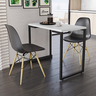 Conjunto Mesa de Cozinha Prattica Industrial 90cm e 2 Cadeiras Eames F02 Branco/Preto - Mpozenato
