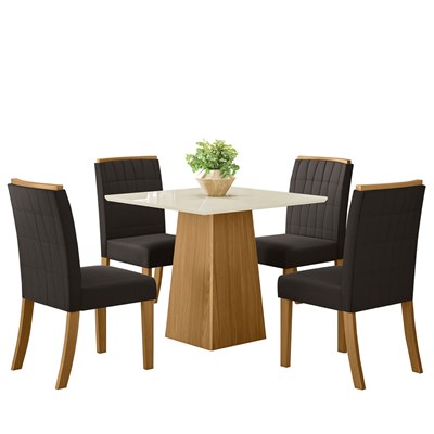 Conjunto Mesa de Jantar Dora Com 4 Cadeiras Tauá Nature/Off White/Marrom - Hen