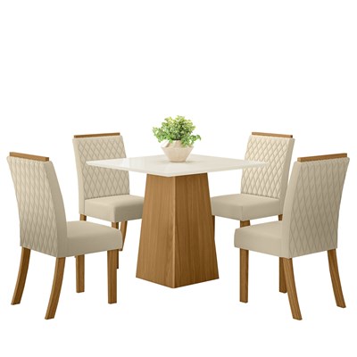 Conjunto Mesa de Jantar Dora Com 4 Cadeiras Vega Nature/Off White/Linho - Henn