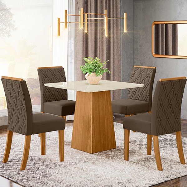 Conjunto Mesa de Jantar com 06 Cadeiras com Encosto em Tela Veronica e Mesa  San Marino Retangular 1.60 x 0.90 Seiva