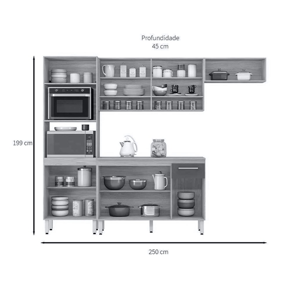 Armário Cozinha Compacta 3 Peças Torre Forno Duplo Balcão 9 Portas