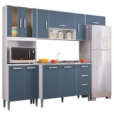 Cozinha Compacta 8 Portas Com Balcão E Pia Inox Lavínia Branco/Cinza Platinum - Poquema