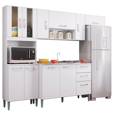 Cozinha Compacta 8 Portas Com Balcão E Pia Inox Lavínia Branco - Poquema