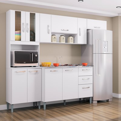 Cozinha Compacta 8 Portas Com Balcão E Pia Inox Lavínia Branco - Poquema