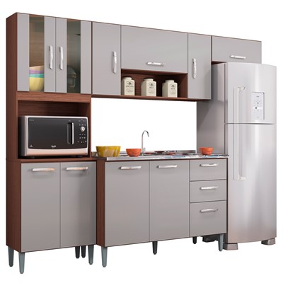 Cozinha Compacta 8 Portas Com Balcão E Pia Inox Lavínia Capuccino/Off White - Poquema
