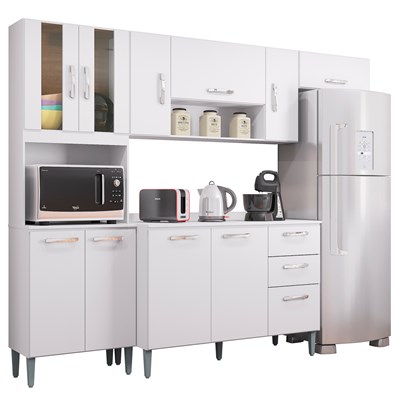 Cozinha Compacta 8 Portas Com Balcão Lavínia Branco - Poquema
