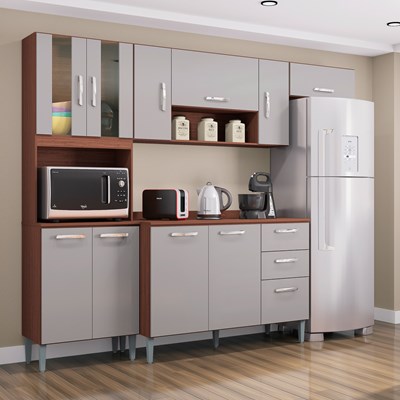 Cozinha Compacta 8 Portas Com Balcão Lavínia Capucino/Off White - Poquema