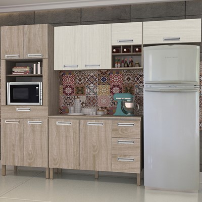 Cozinha Compacta Ametista com Balcão 10 Portas Composição 5 Nogal/Arena - Kit's Paraná