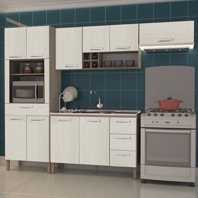 Cozinha Compacta Ametista com Balcão 10 Portas Composição 6 Nogal/Arena - Kit's Paraná