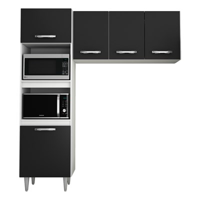 Cozinha Modulada 2 Módulos Composição 6 Branco/Preto - Lumil