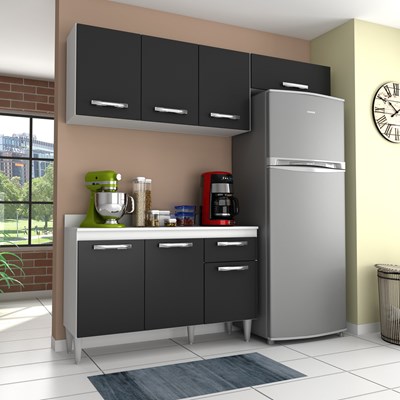 Cozinha Modulada 3 Módulos Composição 3 Branco/Preto - Lumil
