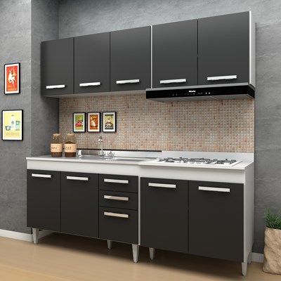 Cozinha Modulada 4 Módulos Composição 5 Branco/Preto - Lumil Móveis