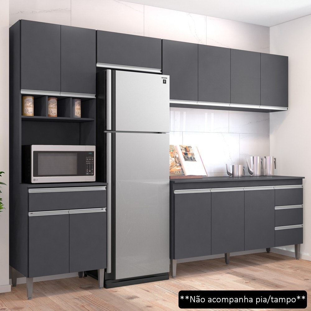 Cozinha Modulada Peças Balcão sem Tampo 160cm Andréia Cinza