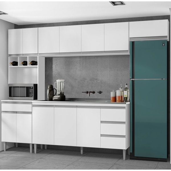 Jogo De Cozinha Modulada 5 Peças Clara 240 Cm Branco/preto - Ajl Móveis -  Branco