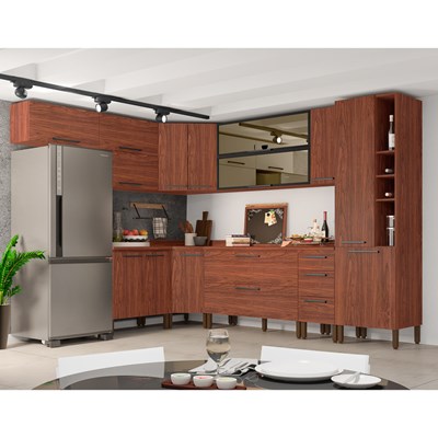Cozinha Modulada Completa 14 Peças Viv Concept C10 Nogueira/Black - Kit´s Paraná
