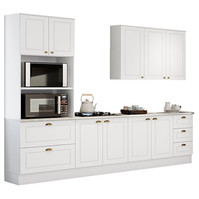 Cozinha Modulada Completa 271cm 5 Peças 9 Portas 100% MDF Americana Branco HP - Henn