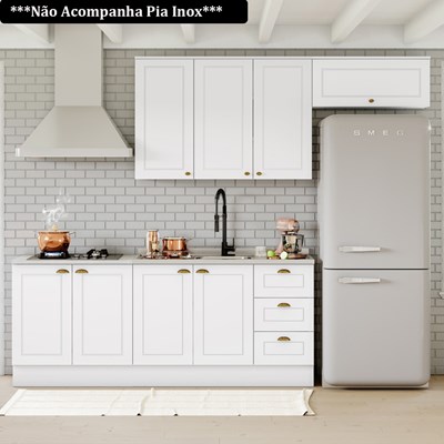 Cozinha Modulada Completa 280cm 5 Peças 8 Portas 100%MDF Americana Branco HP - Henn