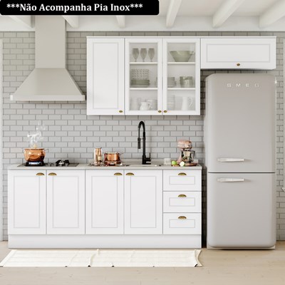 Cozinha Modulada Completa 280cm 5 Peças 8 Portas 3 Gavetas Americana Branco HP - Henn