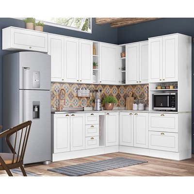 Cozinha Modulada de Canto Completa 13 Peças 14 Portas 100%MDF Americana Branco HP - Henn