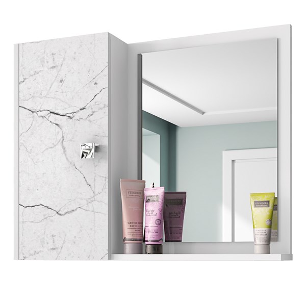 Espelheira Para Banheiro Com Armário 1 Porta Gênova Branco/Carrara - Bechara