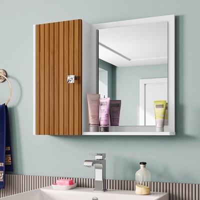 Espelheira Para Banheiro Com Armário 1 Porta Gênova Branco/Ripado - Bechara