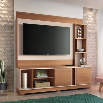 Estante Home Theater para TV até 55 Pol. 180cm Apogeu H01 Nature/Off White - Mpozenato