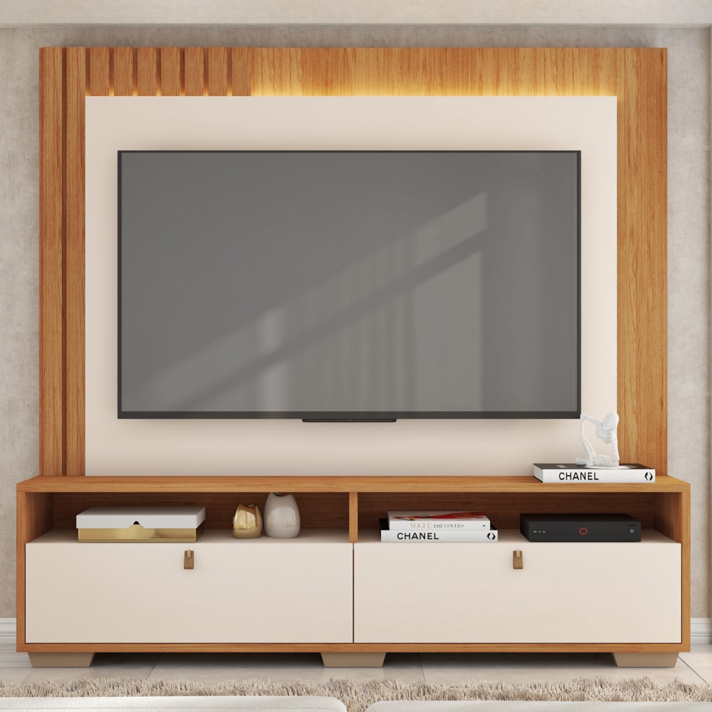 Estante Painel para TV 70 Pol Ripado 200cm Fox Freijó/Off White
