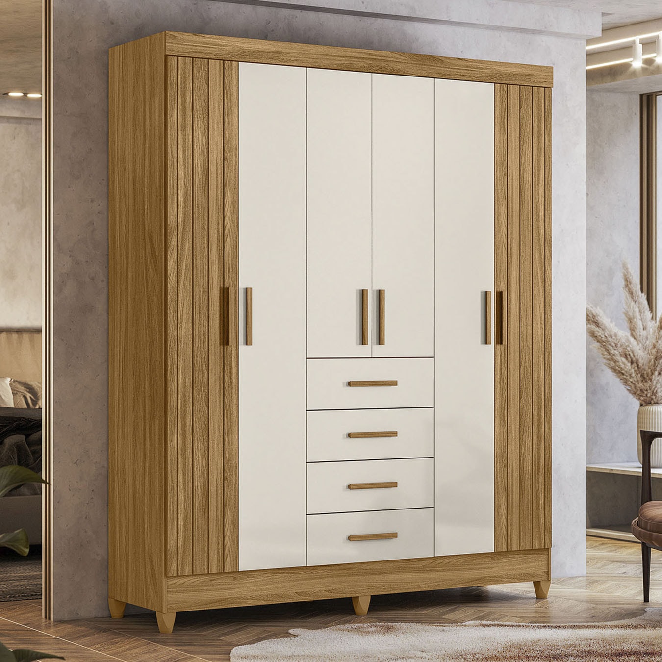 Guarda Roupa Casal 165cm 6 Portas Khani Freijó/Off Z17 - Mpozenato