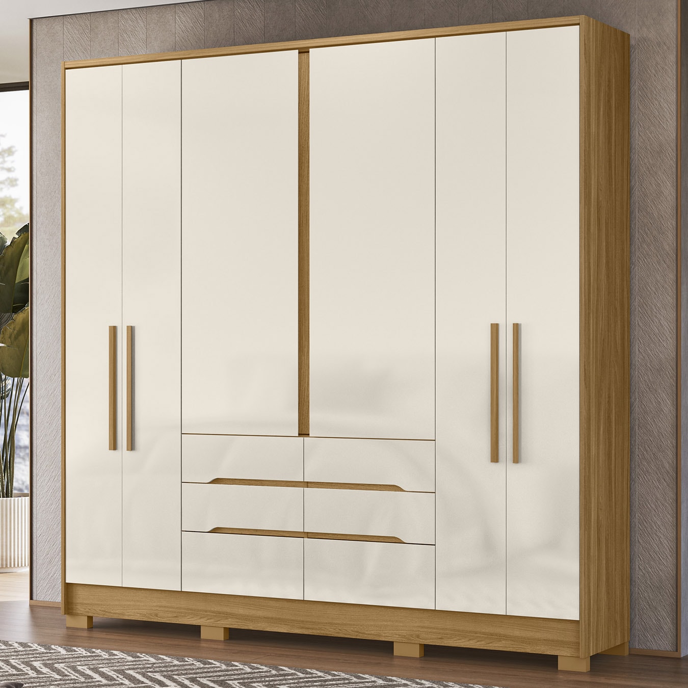 Guarda Roupa Casal 216cm 6 Portas Alabama Freijó/Off Z17 - Mpozenato