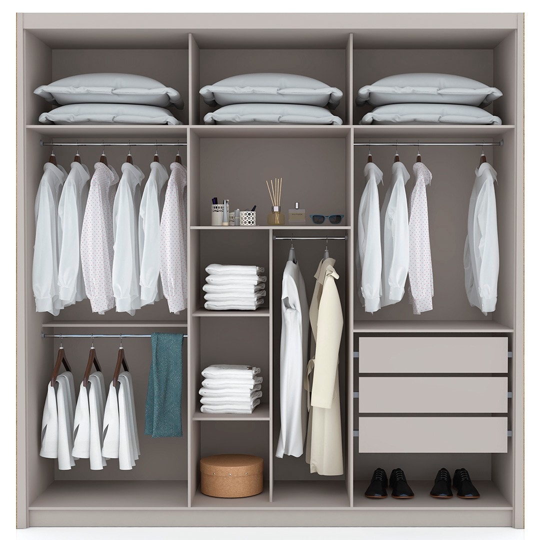Guarda Roupa Casal 276cm 3 Gavetas Dubai Majestic Fendi - Vila Rica