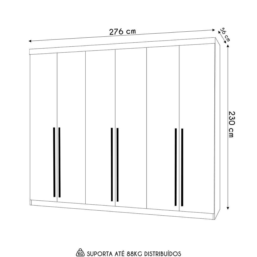 Guarda Roupa Casal 276cm 6 Gavetas Dubai Majestic Nature/Fendi