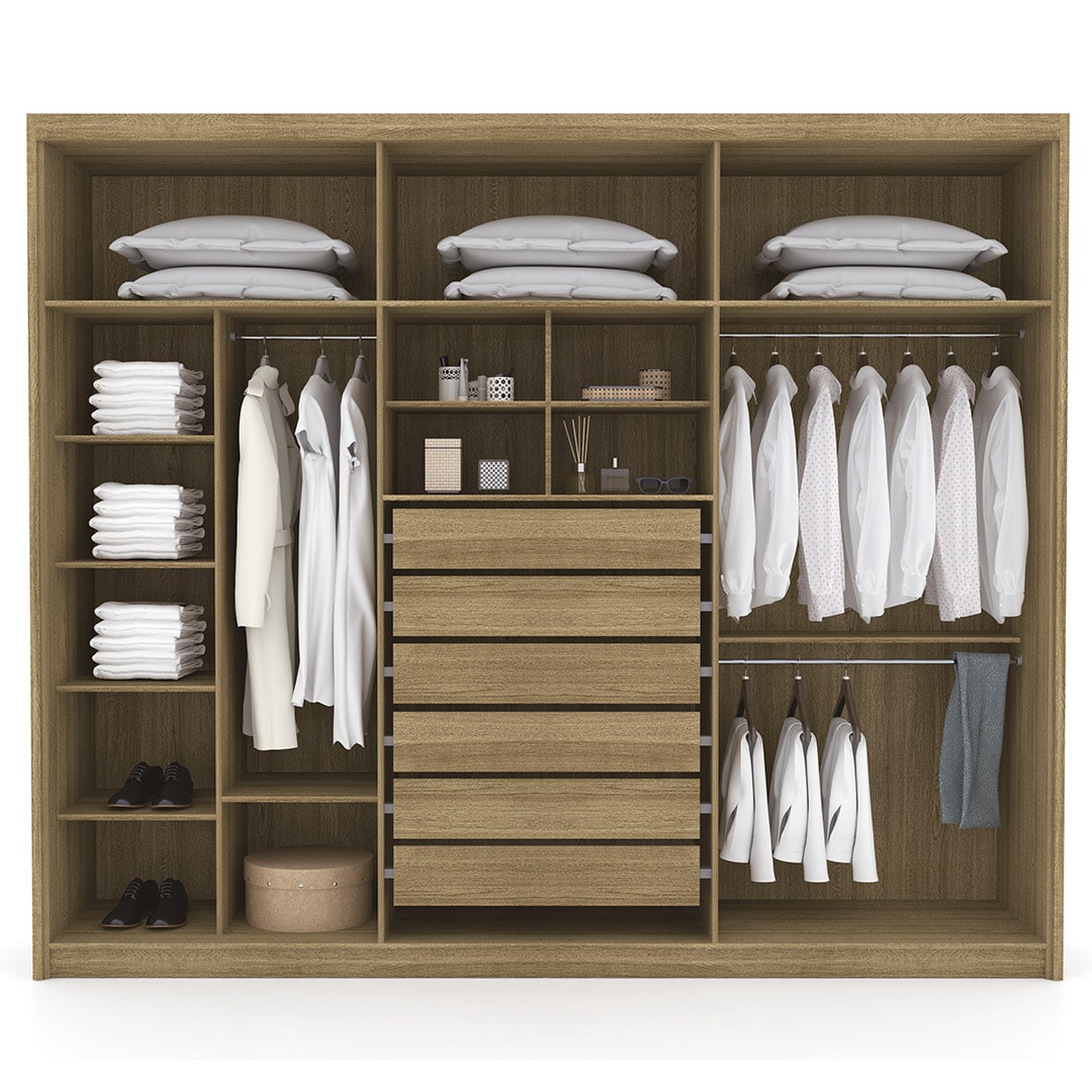 Guarda Roupa Casal 276cm 6 Gavetas Dubai Majestic Nature/Fendi