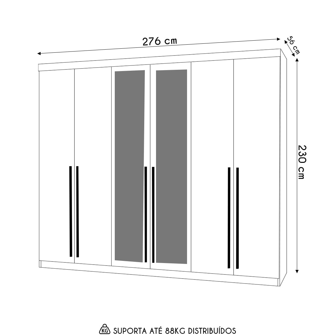Guarda Roupa Casal 6 Gavetas Espelho Dubai Majestic Fendi - Vila Rica