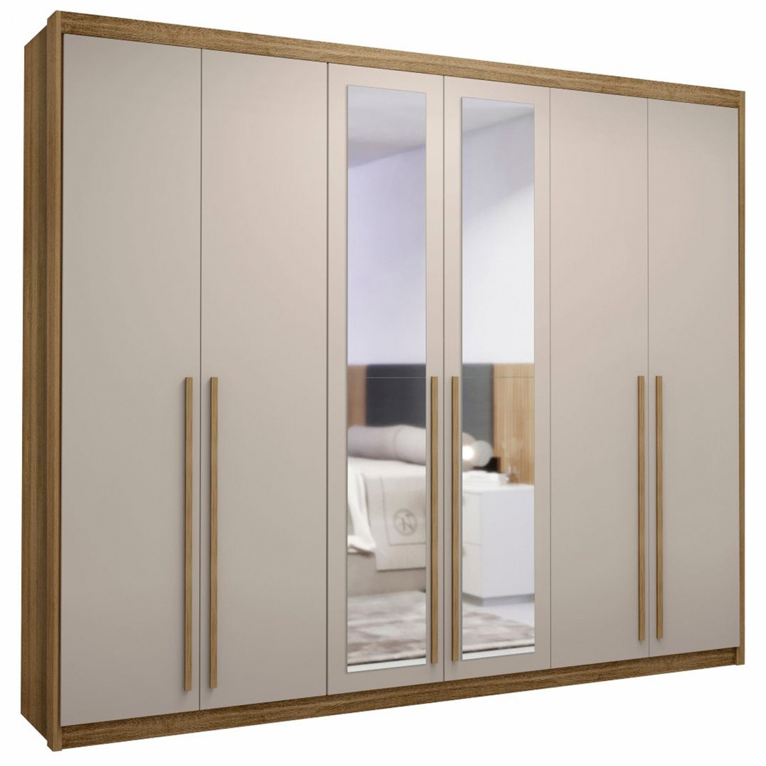 ハート インフィニティ１８３cm Guarda Roupa Casal 6 Portas Espelho Dubai Majestic Nature/Fendi