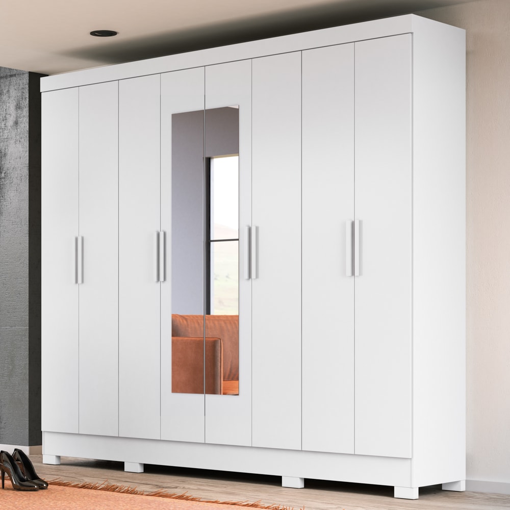 Guarda Roupa Casal com Espelho 8 Portas 236cm Ágata Z17 Branco
