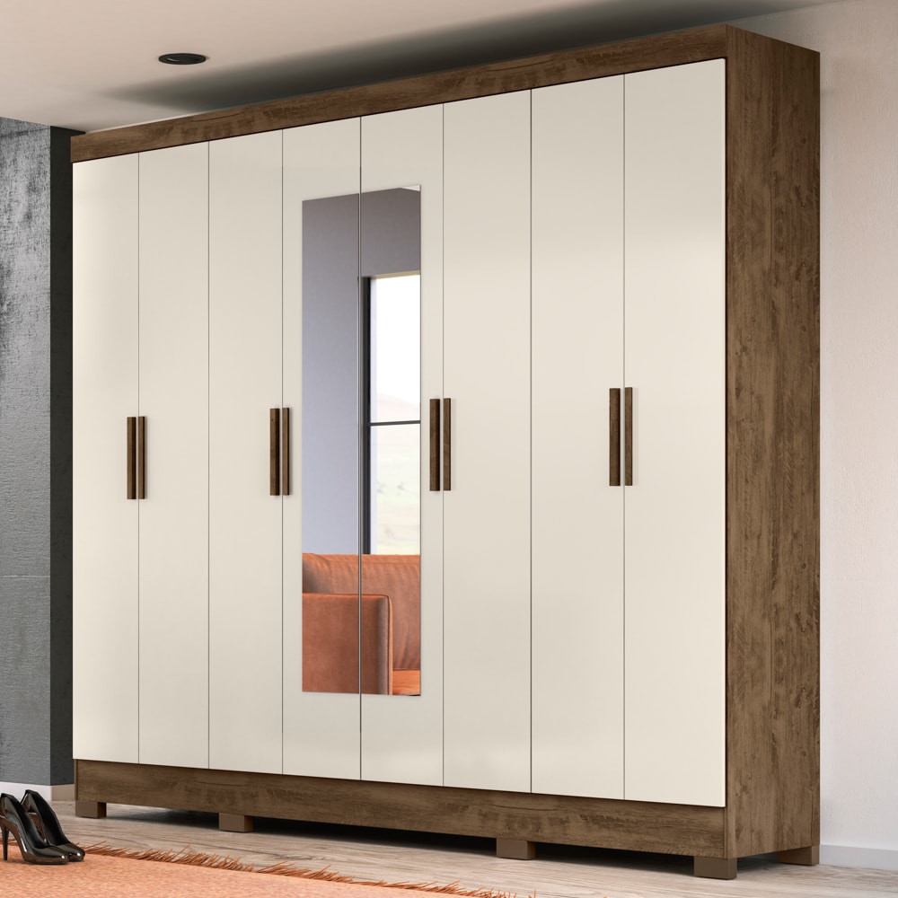 Guarda Roupa Casal com Espelho 8 Portas 236cm Ágata Z17 Castanho
