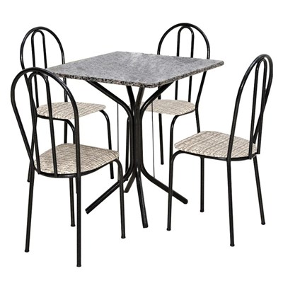 Jogo de Mesa e 04 Cadeiras Thais com Tampo Granito Craquelada/Assento Rattan - Artefamol