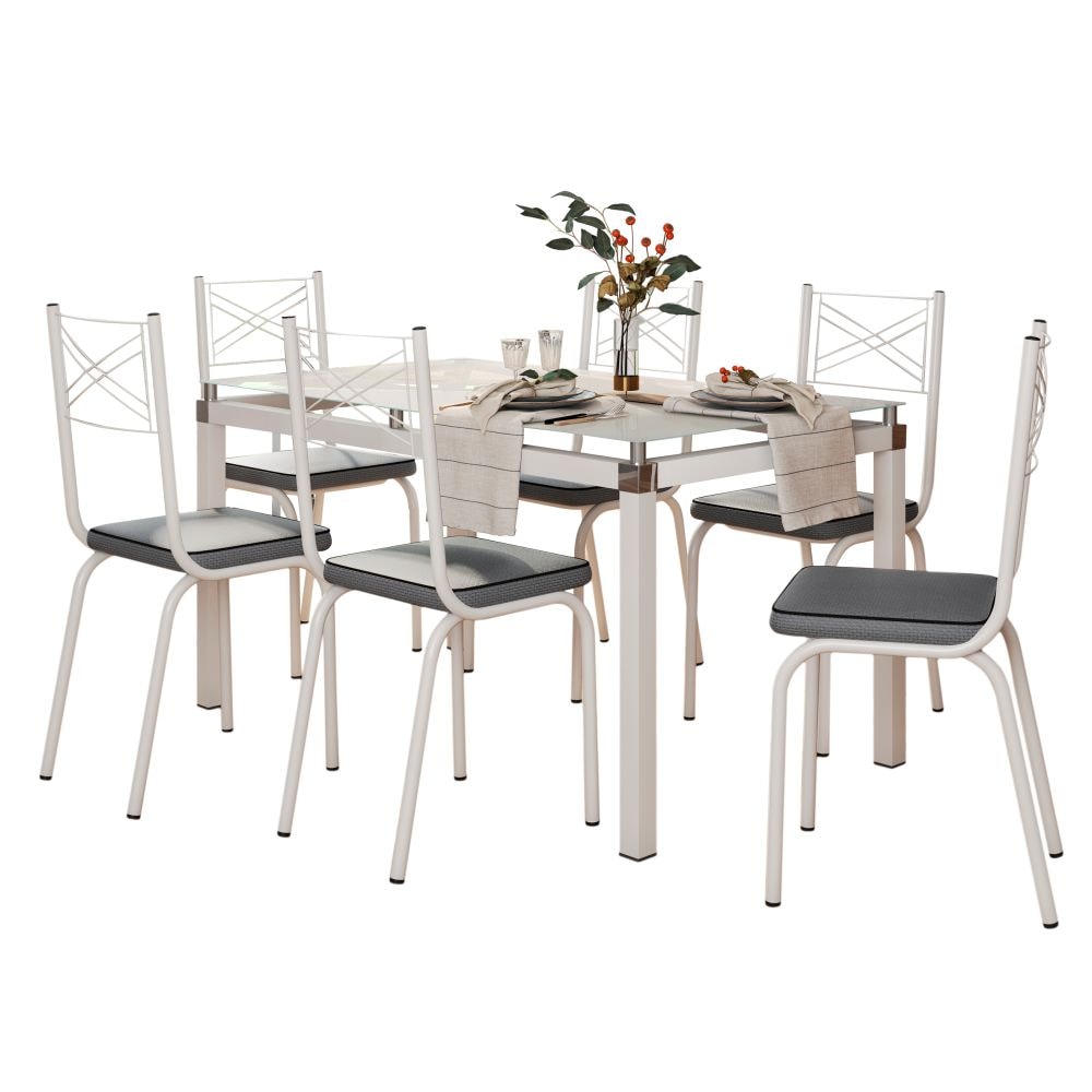 Jogo de Mesa Malva 140cm e 6 Cadeiras 118 Preto - Artefamol