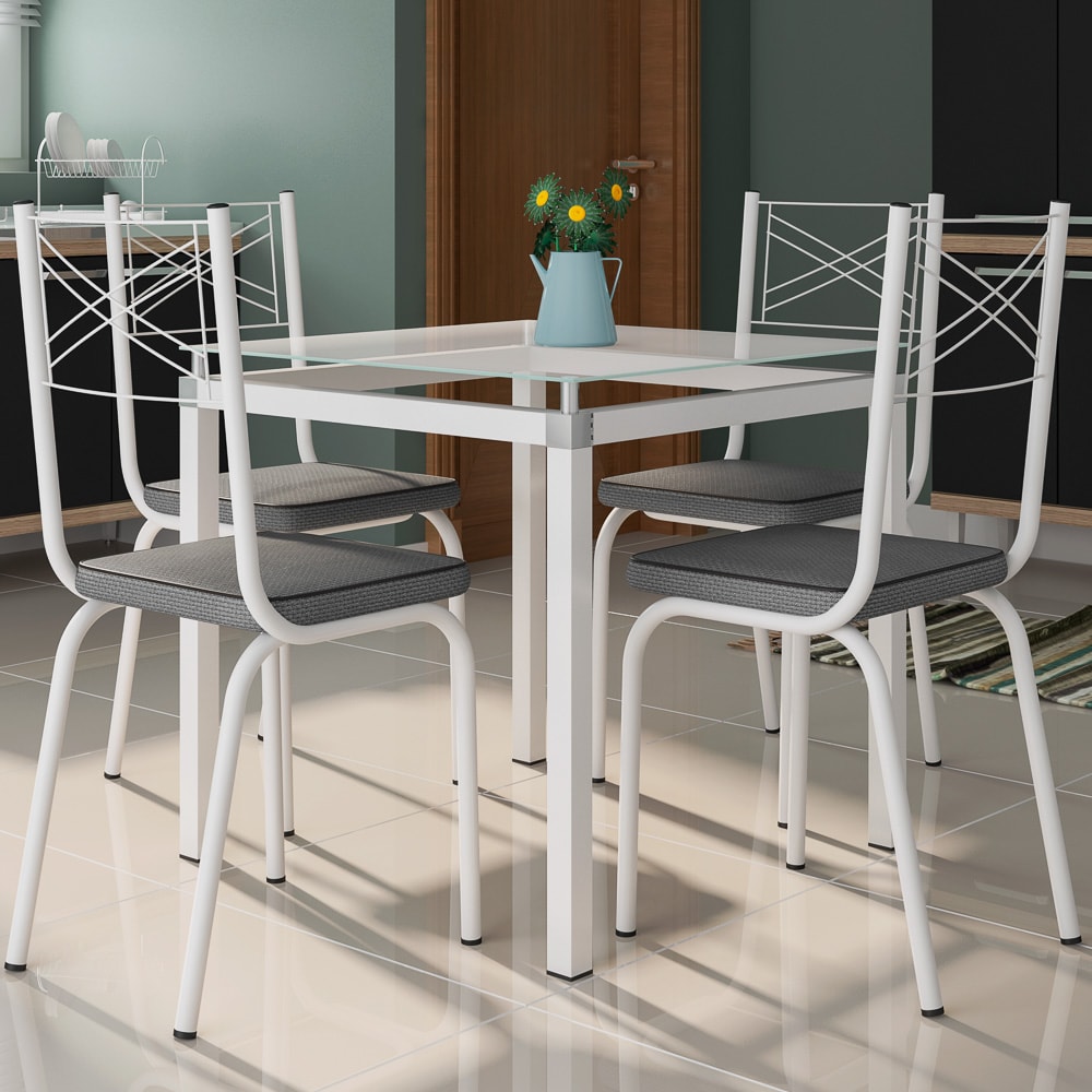 Jogo de Mesa Malva 140cm e 6 Cadeiras 118 Preto - Artefamol