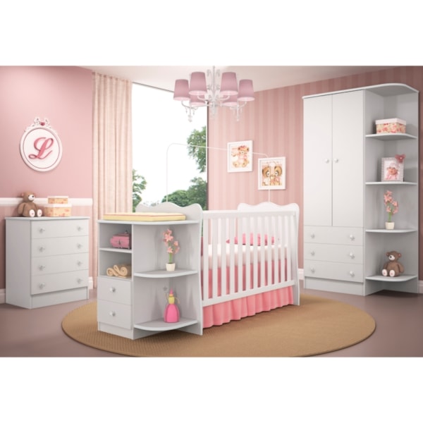 Jogo De Quarto Infantil Completo Menina Berço Cômoda Armário